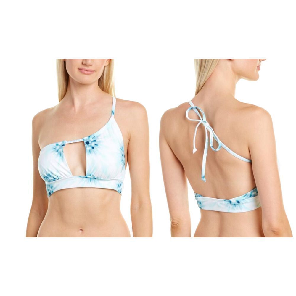 Devon Windsor Iryna One Shoulder Bathing‎ Suit Bikini Swim Top Blue White Medium